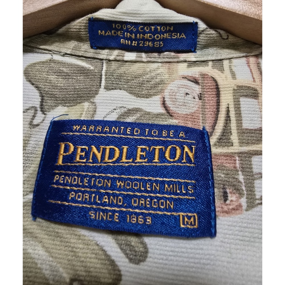 Pendleton Hawaiian Camp Shirt Woodie Wagon Banana Leaf Cotton Mens Size Medium - Picture 4 of 6